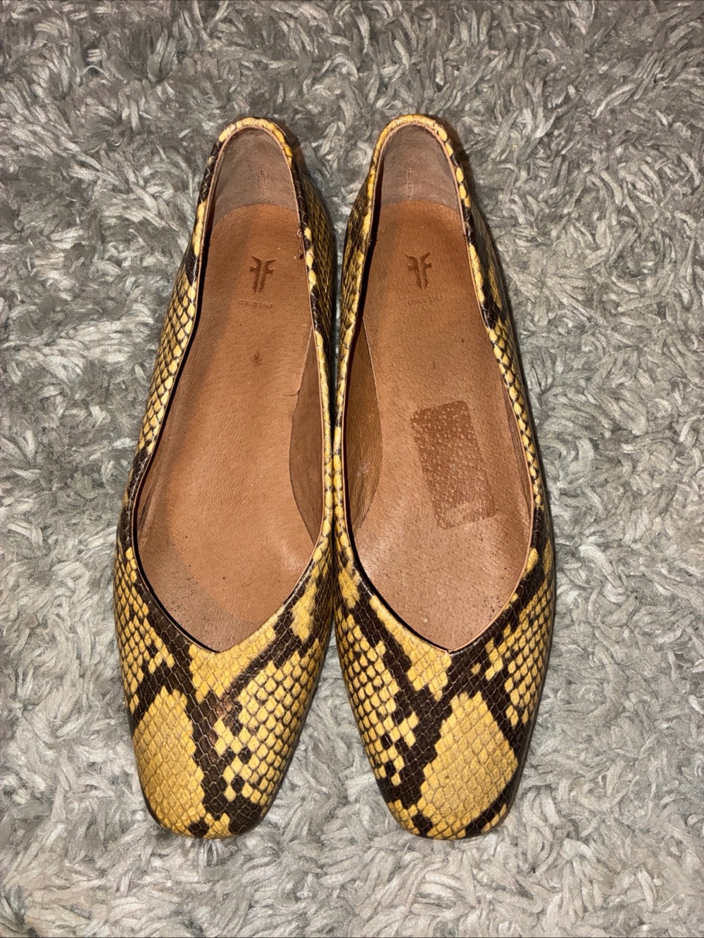 Frye Yellow & Brown Snake-Print Ballet Flats
